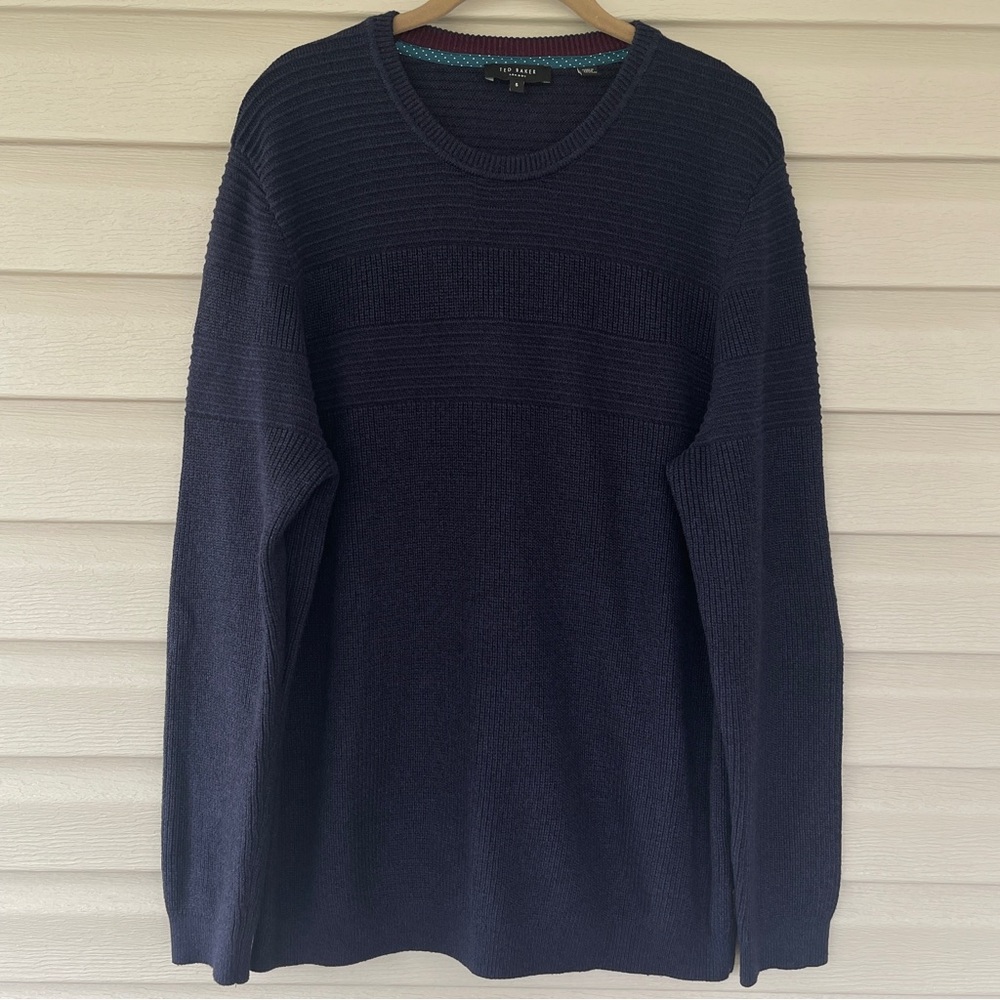 Ted Baker London Men's Rossi Navy Blue Wool Blend Ribbed Knit Sweater Size 42